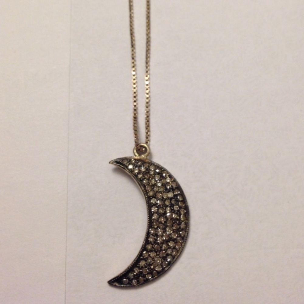 Pave diamond white gold moon pendant necklace